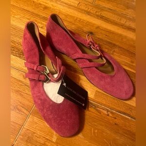 New Fabianelli Beryl Suede Ballerina Flat Shoes Size 38 NWOB Pink